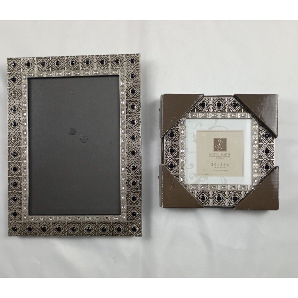 Lot of 2 Jaclyn Smith Ornate Silver Filigree Picture Frames 5x7 & 3.5x3.5 (NIB)